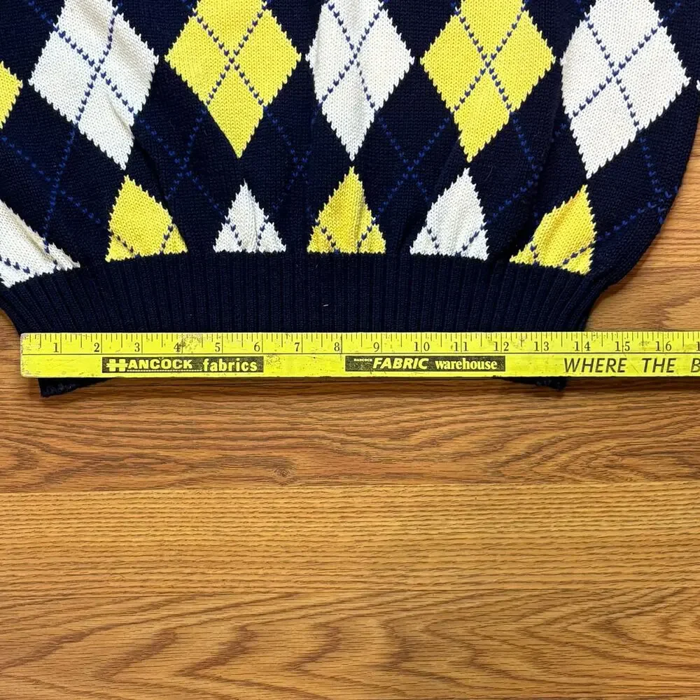 Vtg Polo Ralph Lauren Argyle Sweater Vest L Navy Yellow Cotton Preppy V Neck Y2K